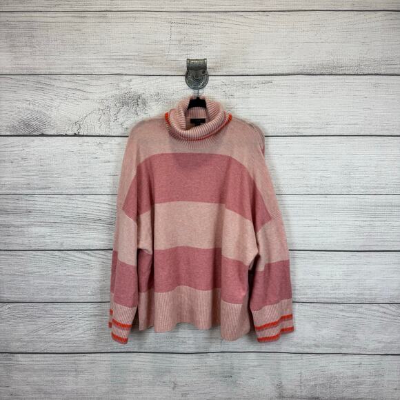 J.Crew Plus Size Pink Striped Soft Merino Wool Alpaca Turtleneck Sweater Size 2X - Picture 1 of 9